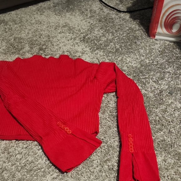 Red Ribbed Long Sleeve Top - Picture 3 of 6